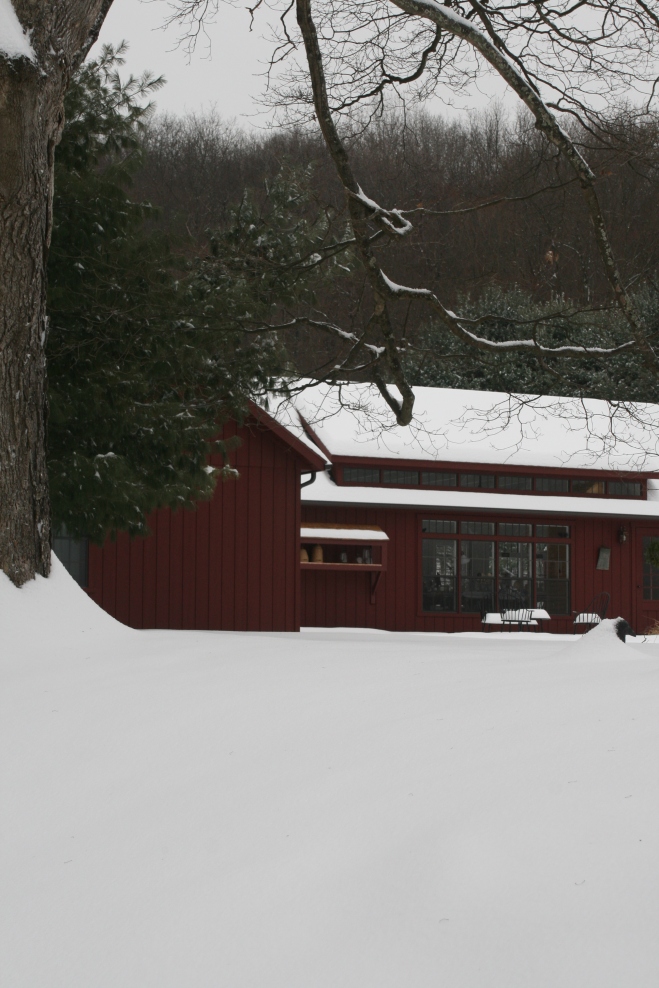 Snow covered painting studio.