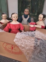 Charlcie my newest reproduction Izannah Walker doll is being "unboxed" by Rachel Hoffman of Turn of the Century Antiques LIVE on facebook this morning June 4th at Noon Eastern Time!!!